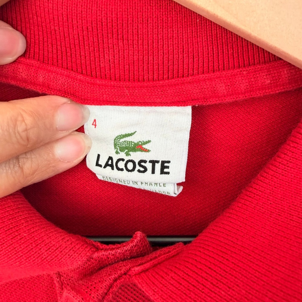 Lacoste Polo Shirt Men's 4 Red Long Sleeve Cotton Classic Crocodile Logo - Picture 4 of 9